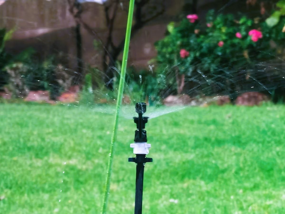 Irrigation system watering healthy grass
